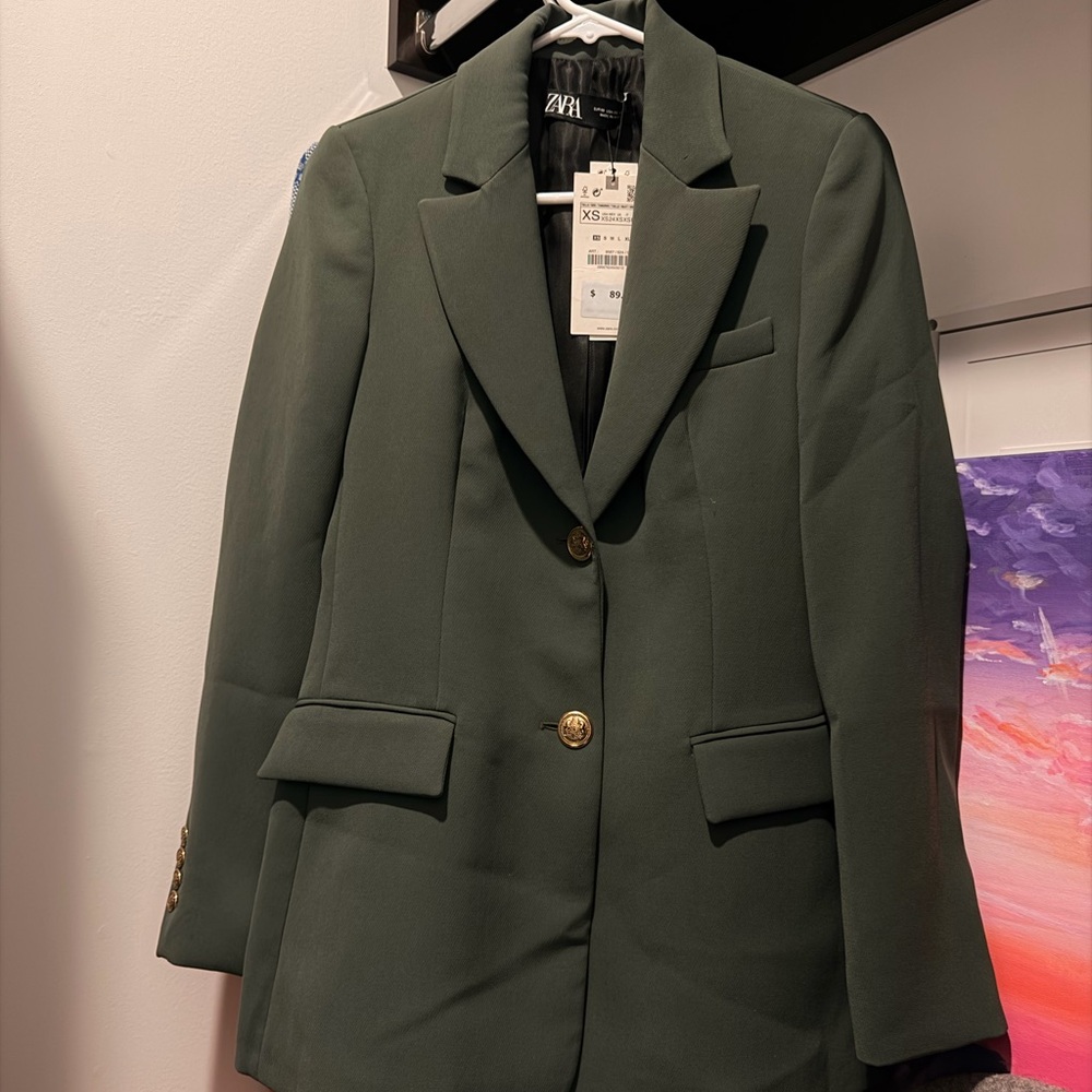 Zara Women's Olive Blazer with Gold Buttons